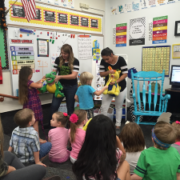 Classroom setup with dental educational materials